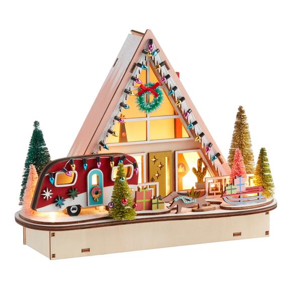 World Market Mid-Century Modern A-Frame House LED Christmas Decor Laser Wood NEW - Picture 2 of 5